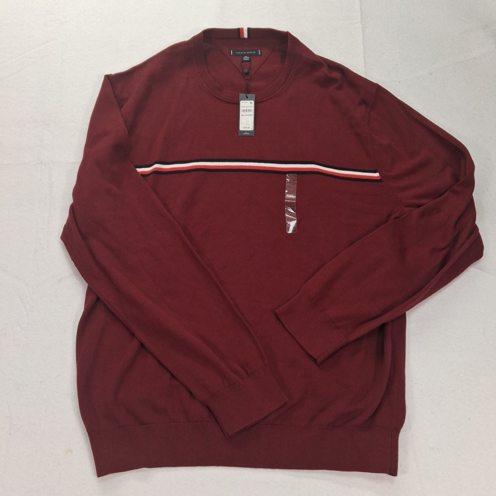Tommy Hilfiger Sweater Mens XXL XM06196 600 XJS Burgundy Chest Stripe NEW